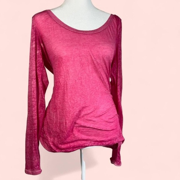 American Eagle Women's‎ L Hot Pink Long Sleeve Burnout Sheer Top - Picture 1 of 6